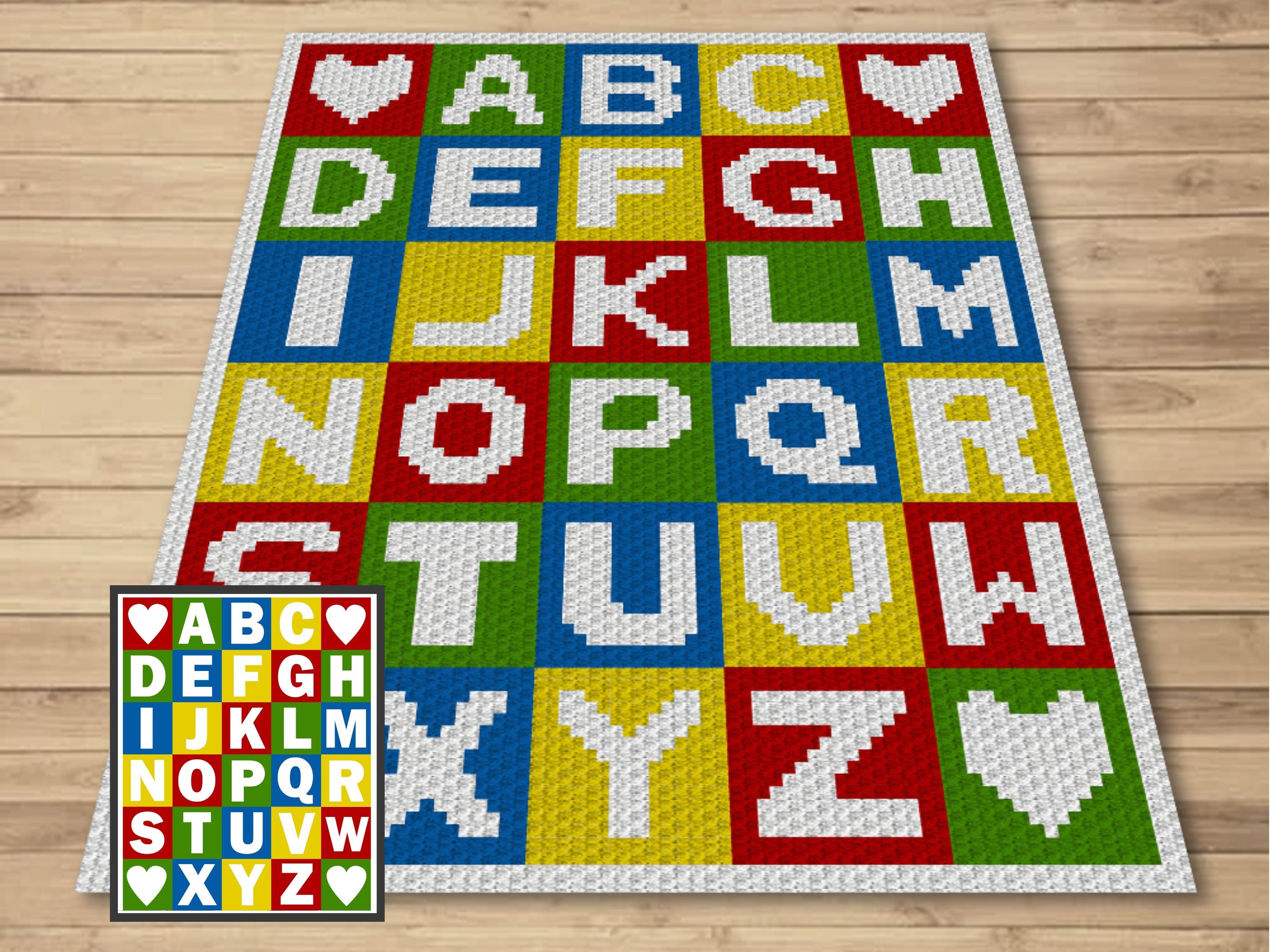 Alphabet Blocks Crochet Pattern - C2C Graph, Tapestry (PDF