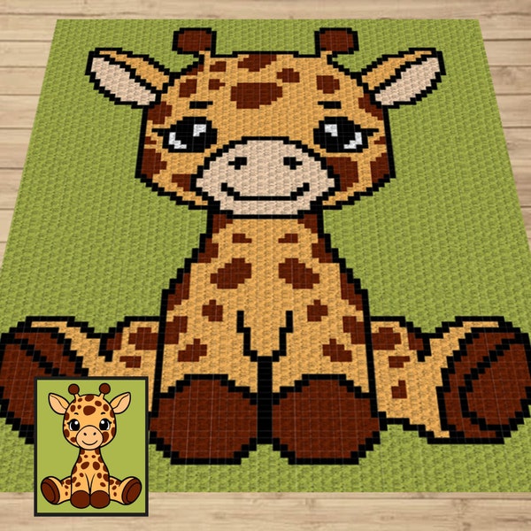 Safari Baby Giraffe Graph + Written Pattern For C2C & Tapestry Crochet, Giraffe C2C Afghans, C2C Safari Nursery Crochet Giraffe Baby Blanket