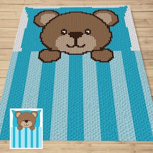 眠そうな小さなテディベア グラフ＆パターン C2C + タペストリー かぎ針編み - C2C ベア グラフガン アニマル かぎ針編み ブランケット アフガン ベビーシャワー テディ ブランケット