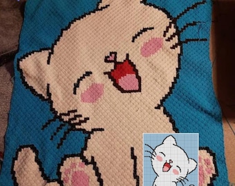 Baby Cat Crochet Pattern - C2C Graphgan Blanket, Tapestry (PDF Pattern)