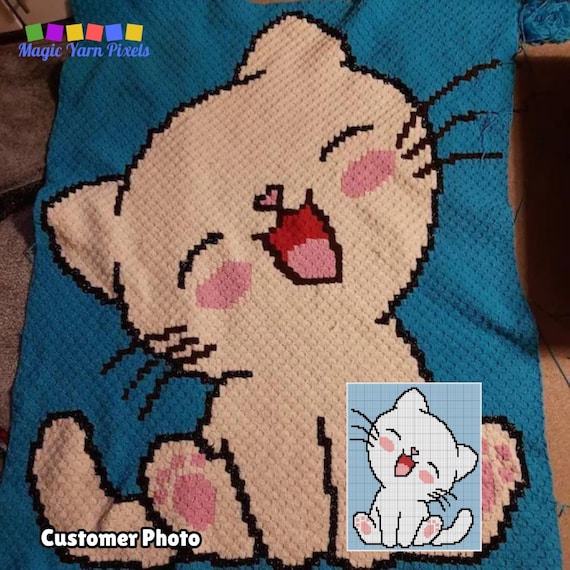 Baby Cat Crochet Pattern - C2C Graphgan Blanket, Tapestry (PDF Pattern)