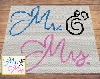 Mr & Mrs Wedding Gift Graph and Pattern C2C Tapestry Crochet-Anniversary Gift Graphgan-Wedding Crochet Blanket - C2C Blanket Engagement Gift