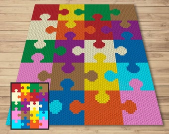 Jigsaw Puzzle Pattern Graph and Pattern C2C & Tapestry Crochet - C2C Rainbow Puzzle Graphgan - C2C Crochet Puzzle Blanket Baby Shower Gifts