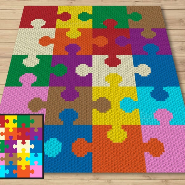 Jigsaw Puzzle Pattern Graph and Pattern C2C & Tapestry Crochet - C2C Rainbow Puzzle Graphgan - C2C Crochet Puzzle Blanket Baby Shower Gifts