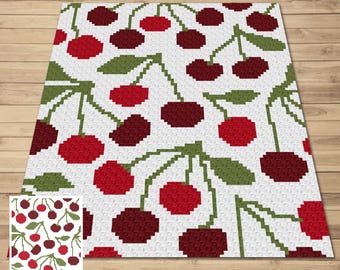 Crochet Cherry Blanket Pattern | C2C & Tapestry (PDF Pattern)