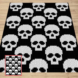 Motif afghan sans couture de crâne d'Halloween + graphique pour crochet C2C et tapisserie | C2C Couverture en forme de tête de mort au crochet, cadeau d'anniversaire fantasmagorique au crochet