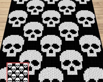Halloween Skull Afghan Crochet Pattern | C2C, Tapestry (PDF Pattern)