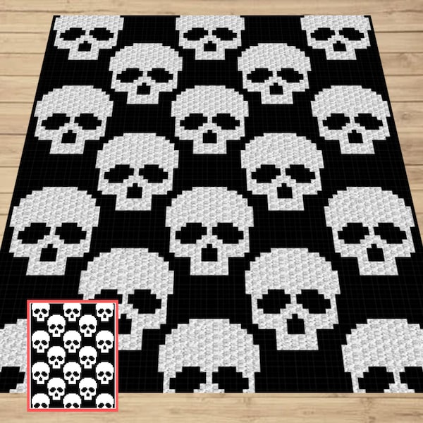 Schema all'uncinetto per arazzo a forma di teschio di Halloween / C2C (schema PDF)