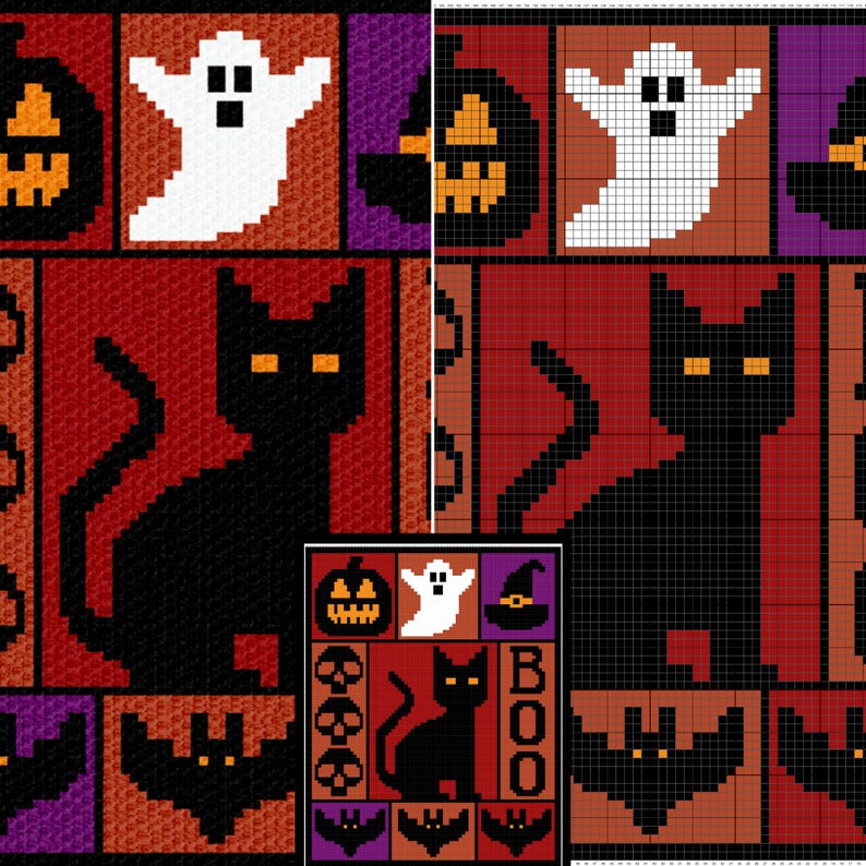 Halloween Crochet Blanket Graph and Pattern for C2C & Tapestry Crochet