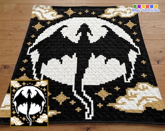 Celestial Dragon Blanket Pattern PDF | C2C Crochet | Mystical Throw | Fantasy Gothic Decor | Graph & Written Instructions
