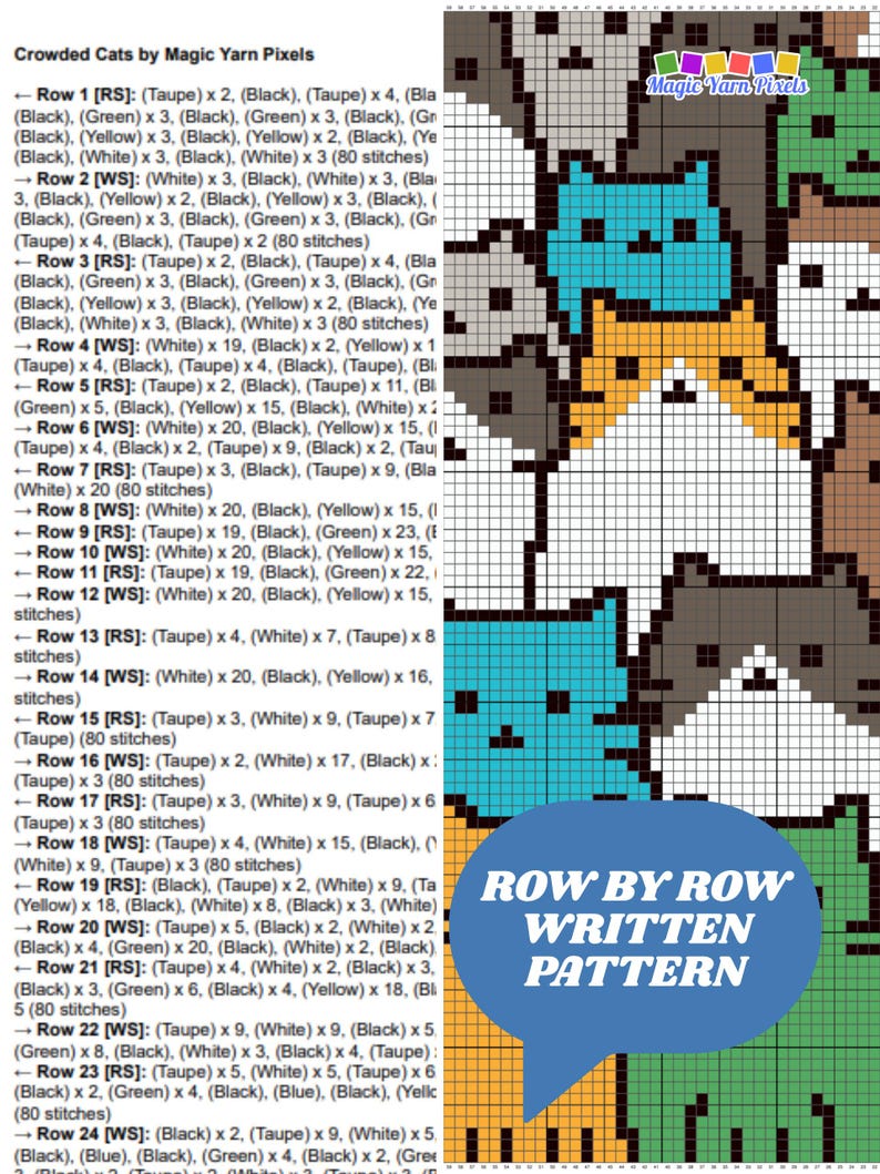 Cat Blanket Pattern PDF | Crowded Feline C2C Graphgan Chart | Animal Home Decor | Graph & Written Instructions
