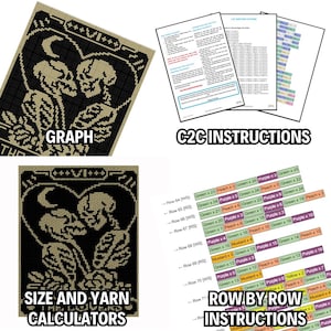The Lovers Tarot Graph + Written Pattern For C2C & Tapestry Crochet - C2C Crochet Mosaic Blanket - Lovers Crochet - Tarot Card Crochet Graph