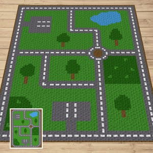 おもちゃの車の道路プレイマット グラフとパターン C2C とタペストリー かぎ針編み - C2C かぎ針編みプレイマット - C2C かぎ針編みおもちゃの車のブランケット ベビーブランケット シャワーギフト