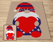 Patriotic Gnome Love Graph + Written Pattern For C2C & Tapestry Crochet - C2C Gnome Graphgan - Crochet Gnome Blanket - C2C Crochet Blanket