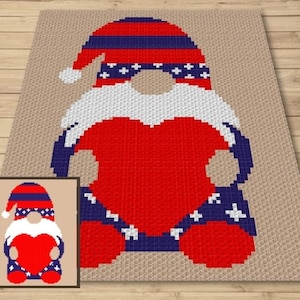 Patriotic Gnome Love Graph + Written Pattern For C2C & Tapestry Crochet - C2C Gnome Graphgan - Crochet Gnome Blanket - C2C Crochet Blanket