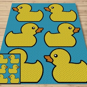 Gummienten Afghane mit C2C & Gobelin Muster | Crochet Duck Crochet Graphgan - Baby Geschenk Häkeldecke C2C Entendecke