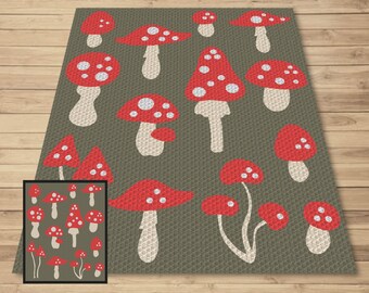 Forest Mushroom Crochet Blanket Pattern - C2C Graph & Tapestry (PDF Pattern)