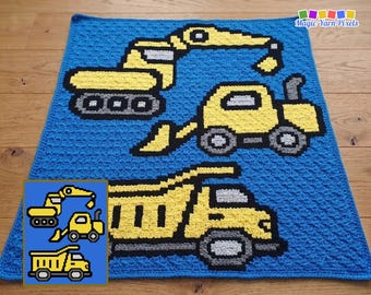 Construction Vehicles Crochet Pattern | C2C Tapestry Blanket (PDF Pattern)