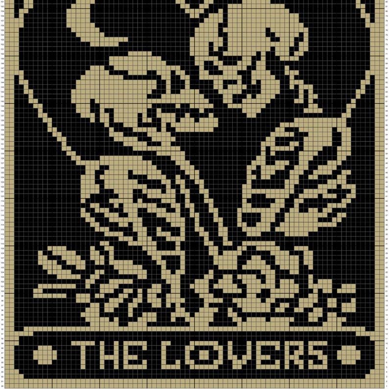 The Lovers Tarot Graph + Written Pattern For C2C & Tapestry Crochet - C2C Crochet Mosaic Blanket - Lovers Crochet - Tarot Card Crochet Graph
