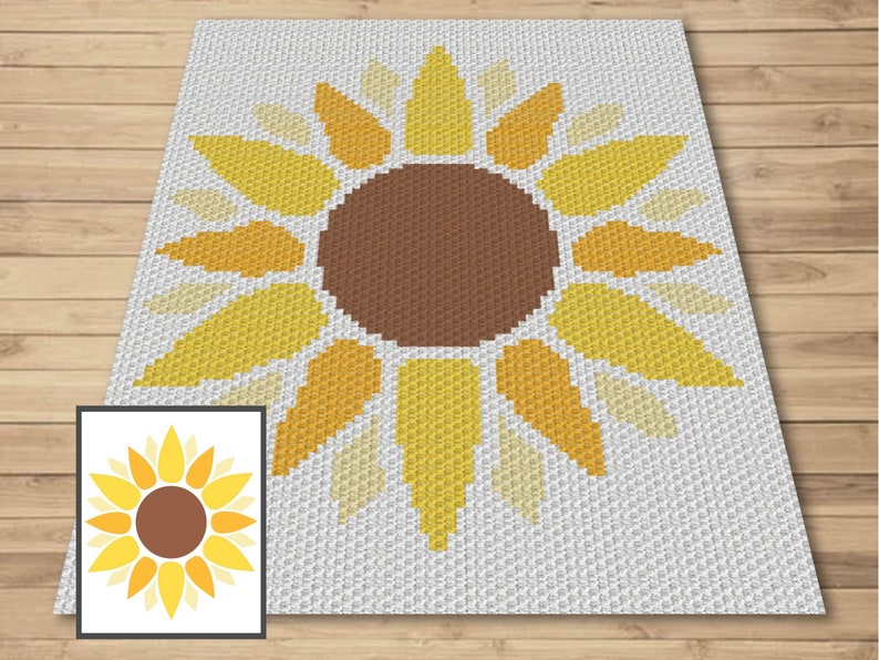 Summer Sunflower Graph and Pattern C2C & Tapestry Crochet Sunflower Graphgan Crochet Sunflower Blanket Flower C2C Pattern Blanket Gift image 1
