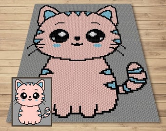 Strawberry Cat Crochet Pattern - C2C Graph Blanket (PDF Pattern)