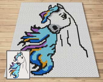 Horse With Rainbow Mane Graph + Written Pattern For C2C & Tapestry Crochet - Horses C2C Graphgan Rainbow Pride Baby Blanket Gift C2C Horses