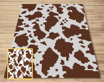 Brown Spotted Cow Hide Graph + Written Pattern For C2C & Tapestry Crochet - C2C Graph Cow Pattern - Crochet Cow Blanket  Animal Baby Blanket