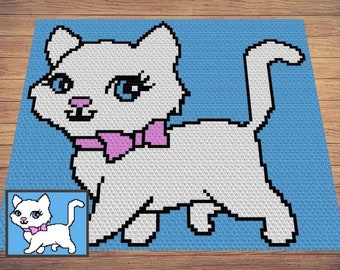 Baby Girl Kitty Cat Graph + Written Pattern For C2C & Tapestry Crochet - Cat C2C Graphgan - Cat C2C Crochet Blanket - Kitty Baby Gift Afghan