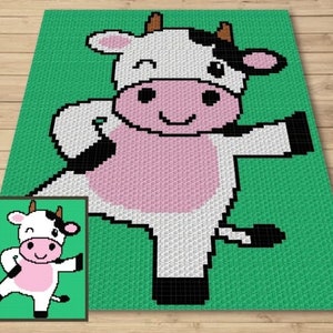 ハッピー カウ グラフ + C2C 用パターンとタペストリー クロッシェ - カウ C2C グラフガン - クロッシェ カウ ブランケット - アニマル ベビー ブランケット C2C カウ アフガン