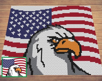 USA Flag Bald Eagle Crochet Pattern - C2C Tapestry Blanket (PDF Pattern)