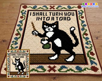 Wizard Cat Blanket Pattern PDF | Fantasy Throw | Medieval Cat Afghan | Funny Gothic Gift | C2C Graph & Written Instructions