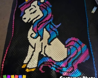 Pink Unicorn Crochet Blanket Graph & Pattern - C2C, Tapestry (PDF Pattern)