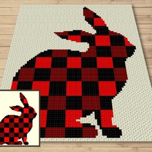 Buffalo Plaid Rabbit Silhouette Graph + modello scritto per C2C e Tapestry Crochet - Bunny Rabbit C2C Graphgan Buffalo Plaid Crochet Blanket