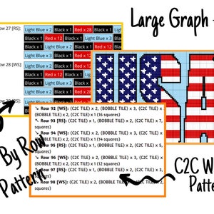 Patriotic USA Flag Graph Written Pattern For C2C & Tapestry Crochet Patriotic C2C Crochet Pattern USA Crochet Blankets Flag Blankets image 2