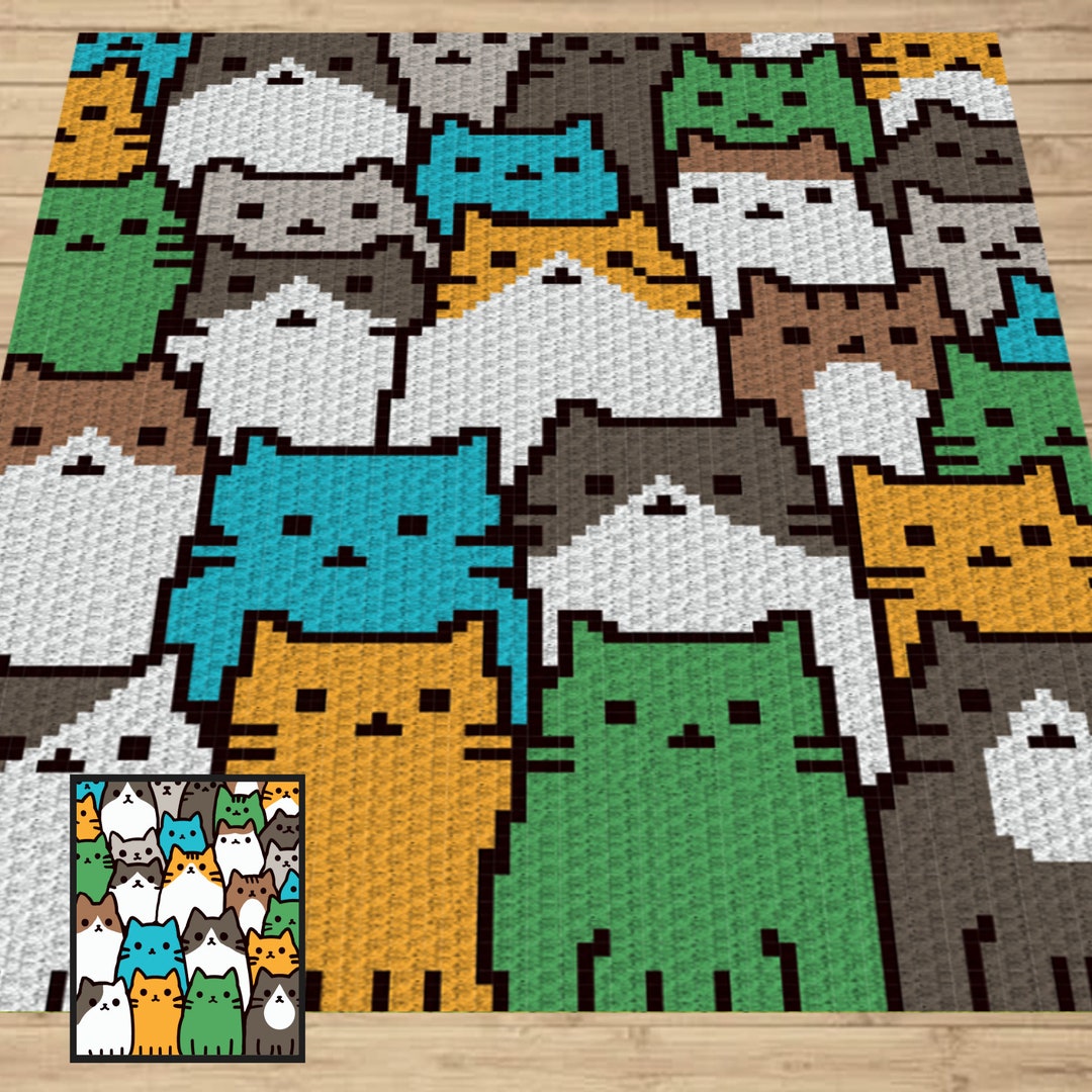 Crowded Cats Graph Pattern C2C and Tapestry Crochet Crochet Cat Blanket Cat Lady Crochet Afghan Cat Mama Gifts C2C Blanket Fur Baby Cats Etsy