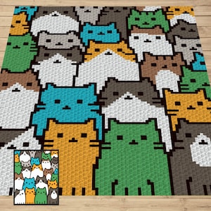 Graphique + motif C2C et tapisserie au crochet pour chats bondés | Couverture pour chat au crochet, pour femme, chat afghan au crochet pour maman, cadeaux C2C, fourrure pour bébés chats