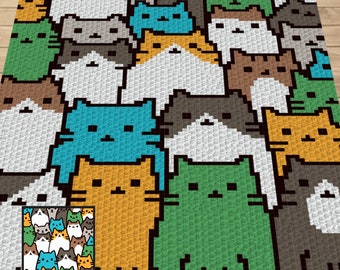 Crowded Cats Graph + Pattern C2C and Tapestry Crochet | Crochet Cat Blanket Cat Lady Crochet Afghan Cat Mama Gifts C2C Blanket Fur Baby Cats