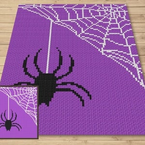 Halloween Spider On Web Graph + Written Pattern For C2C & Tapestry Crochet - Halloween C2C Pattern Spider Crochet Blanket Halloween Blanket