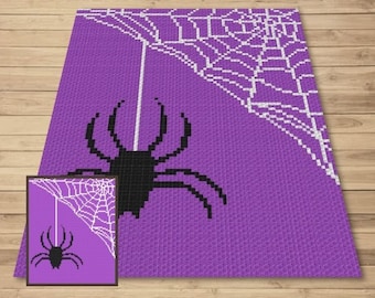 Halloween Spider Web Crochet Blanket Pattern - C2C and Tapestry (PDF Pattern)