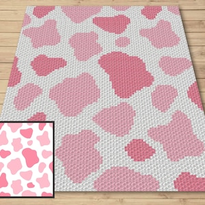 Motif vache fraise et graphique C2C et tapisserie au crochet - Graphgan animal - Couverture au crochet imprimé vache - Couverture vache C2C Cadeau pour bébé