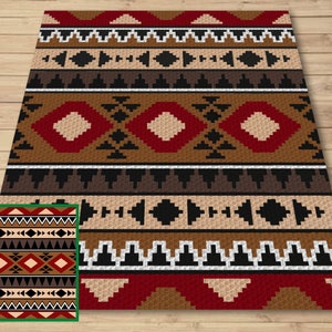 Aztec Tribal Pattern Graph and Pattern C2C & Tapestry Crochet - C2C Aztec Graphgan - Aztec Crochet Bohemian Blanket - C2C Boho Aztec Blanket