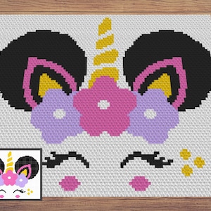 Afro Puff Unicorn Girl Graph and Pattern C2C & Tapestry Crochet - Unicorn C2C Graphgan - Unicorn Flower Crochet - Afro Unicorn Baby Blanket