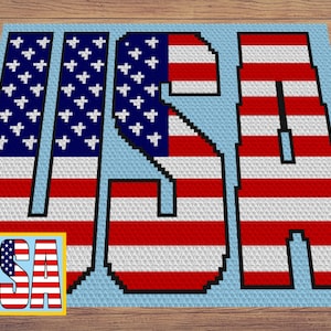 Patriotic USA Flag Graph Written Pattern For C2C & Tapestry Crochet Patriotic C2C Crochet Pattern USA Crochet Blankets Flag Blankets image 1