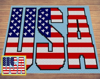 Patriotic USA Flag Crochet Pattern – C2C & Tapestry (PDF Pattern)