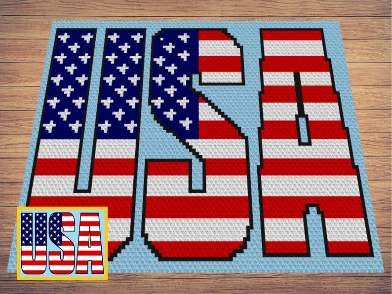 Patriotic USA Flag Graph Written Pattern For C2C & Tapestry Crochet Patriotic C2C Crochet Pattern USA Crochet Blankets Flag Blankets image 1