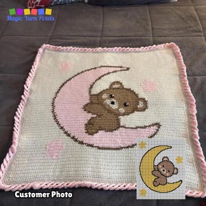 Modèle de couverture au crochet Ours sur la lune - C2C et tapisserie (Modèle PDF)