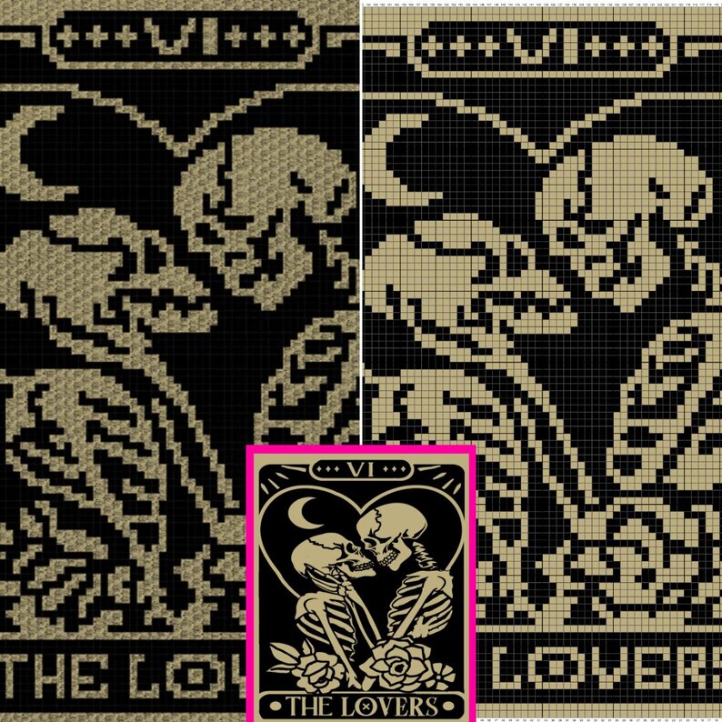 The Lovers Tarot Graph + Written Pattern For C2C & Tapestry Crochet - C2C Crochet Mosaic Blanket - Lovers Crochet - Tarot Card Crochet Graph