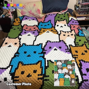 Crowded Cats Graph + Pattern C2C and Tapestry Crochet | Crochet Cat Blanket Cat Lady Crochet Afghan Cat Mama Gifts C2C Blanket Fur Baby Cats
