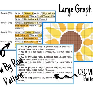 Summer Sunflower Graph and Pattern C2C & Tapestry Crochet Sunflower Graphgan Crochet Sunflower Blanket Flower C2C Pattern Blanket Gift image 2