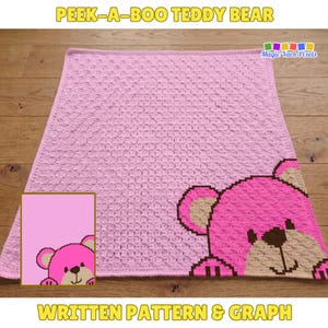 Schema per orsetto di peluche "Peek-a-boo" all'uncinetto – Coperta/Borsa afgana C2C (Schema in PDF)